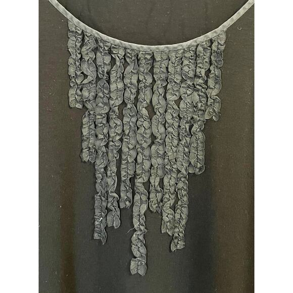 Eileen Fisher 3/4 Sleeve Scoop Neck Ruffle Bib Obsidian Black Tunic Dress sz. L - Picture 4 of 7